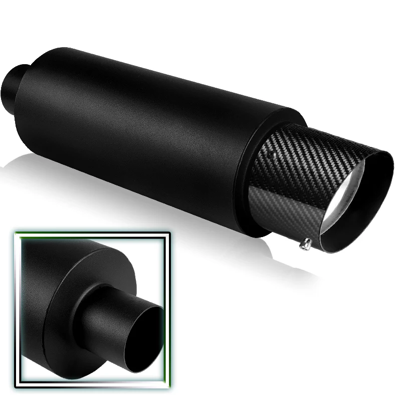 JDM N1 Style Universal 2.5" Inlet 4" Outlet Deep And Smooth Tone, Removable Silencer Pre-attached, Weld-On T-304 Exhaust Slant Tip High Flow Muffler -Black With Real Carbon Fiber Tip - Image 3