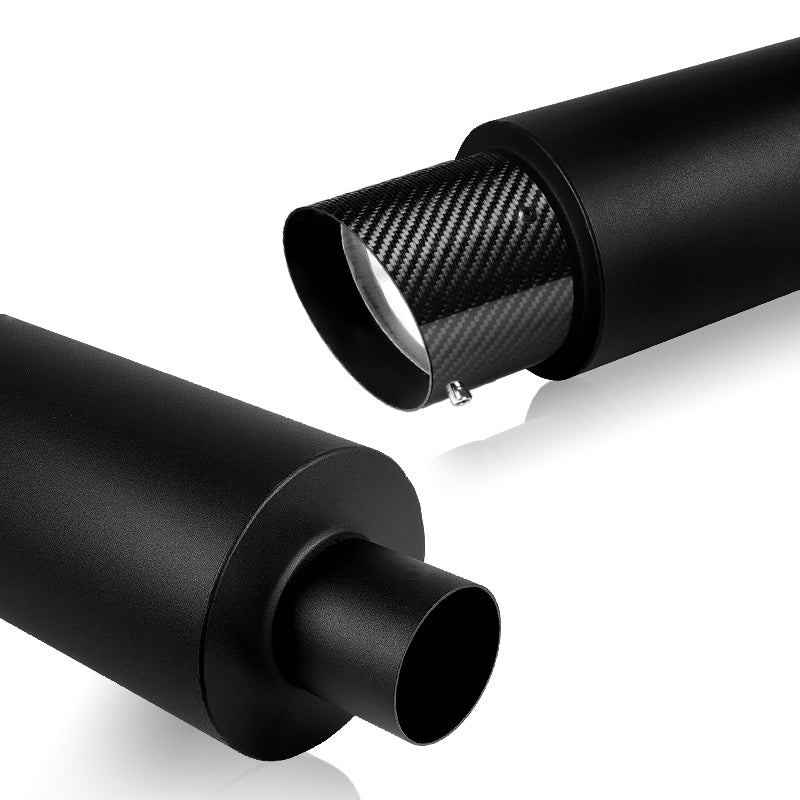 JDM N1 Style Universal 2.5" Inlet 4" Outlet Deep And Smooth Tone, Removable Silencer Pre-attached, Weld-On T-304 Exhaust Slant Tip High Flow Muffler -Black With Real Carbon Fiber Tip - Image 4
