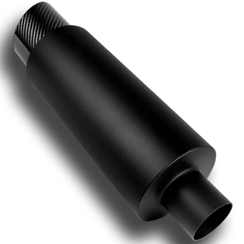 JDM N1 Style Universal 2.5" Inlet 4" Outlet Deep And Smooth Tone, Removable Silencer Pre-attached, Weld-On T-304 Exhaust Slant Tip High Flow Muffler -Black With Real Carbon Fiber Tip - Image 6
