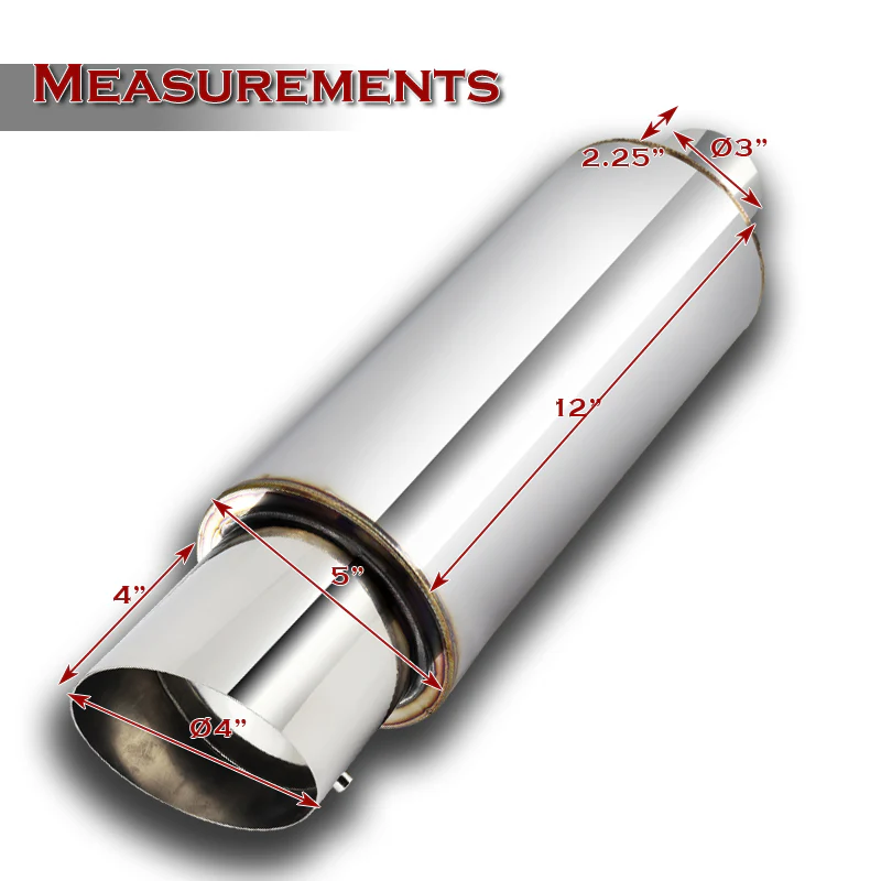 JDM N1 Style Universal 3" Inlet 4" Outlet Deep And Smooth Tone, Removable Silencer Pre-attached, Weld-On T-304 Exhaust Slant Tip High Flow Muffler -Chrome - Image 2