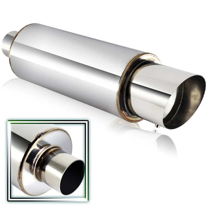 JDM N1 Style Universal 2.5" Inlet 4" Outlet Deep And Smooth Tone, Removable Silencer Pre-attached, Weld-On T-304 Exhaust Slant Tip High Flow Muffler -Chrome - Image 3