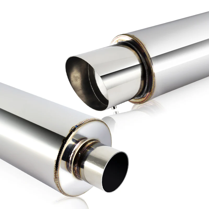 JDM N1 Style Universal 2.5" Inlet 4" Outlet Deep And Smooth Tone, Removable Silencer Pre-attached, Weld-On T-304 Exhaust Slant Tip High Flow Muffler -Chrome - Image 4