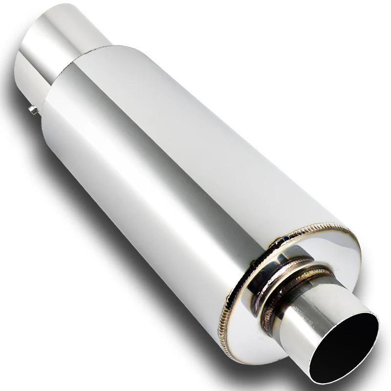 JDM N1 Style Universal 2.5" Inlet 4" Outlet Deep And Smooth Tone, Removable Silencer Pre-attached, Weld-On T-304 Exhaust Slant Tip High Flow Muffler -Chrome - Image 5