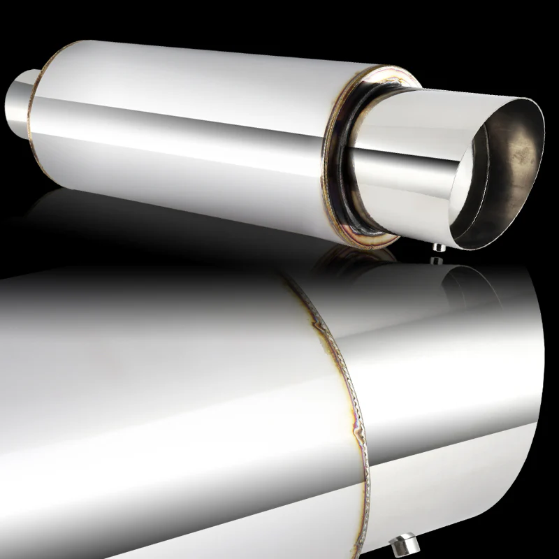 JDM N1 Style Universal 2.5" Inlet 4" Outlet Deep And Smooth Tone, Removable Silencer Pre-attached, Weld-On T-304 Exhaust Slant Tip High Flow Muffler -Chrome - Image 7