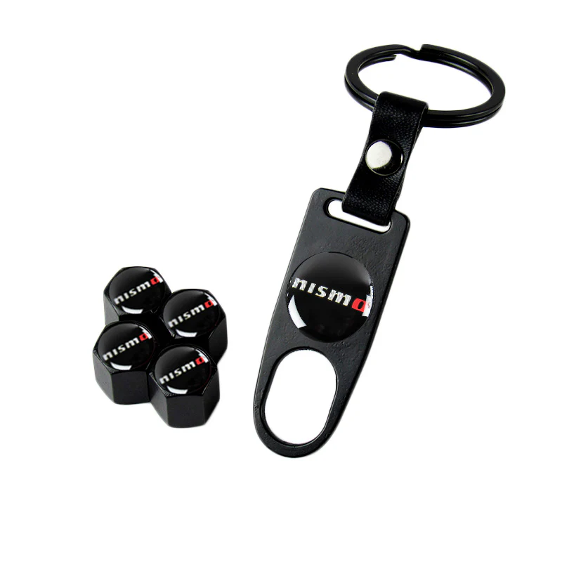 JDM NISMO Universal Car SUV Wheel Tire Valves Dust Stem Air Caps Keychain Emblem Black Set - Image 5
