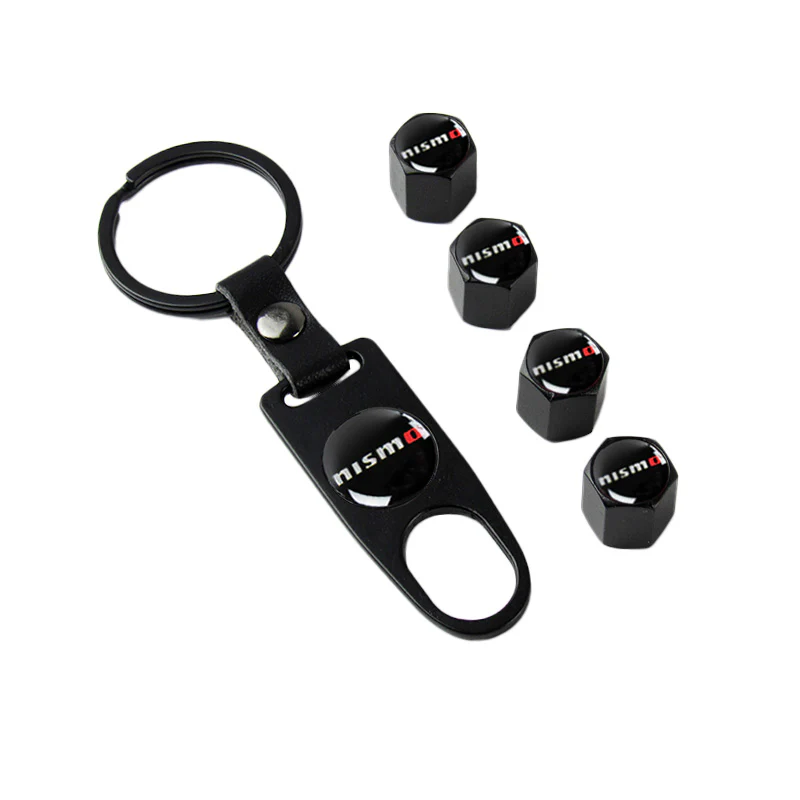 JDM NISMO Universal Car SUV Wheel Tire Valves Dust Stem Air Caps Keychain Emblem Black Set - Image 6