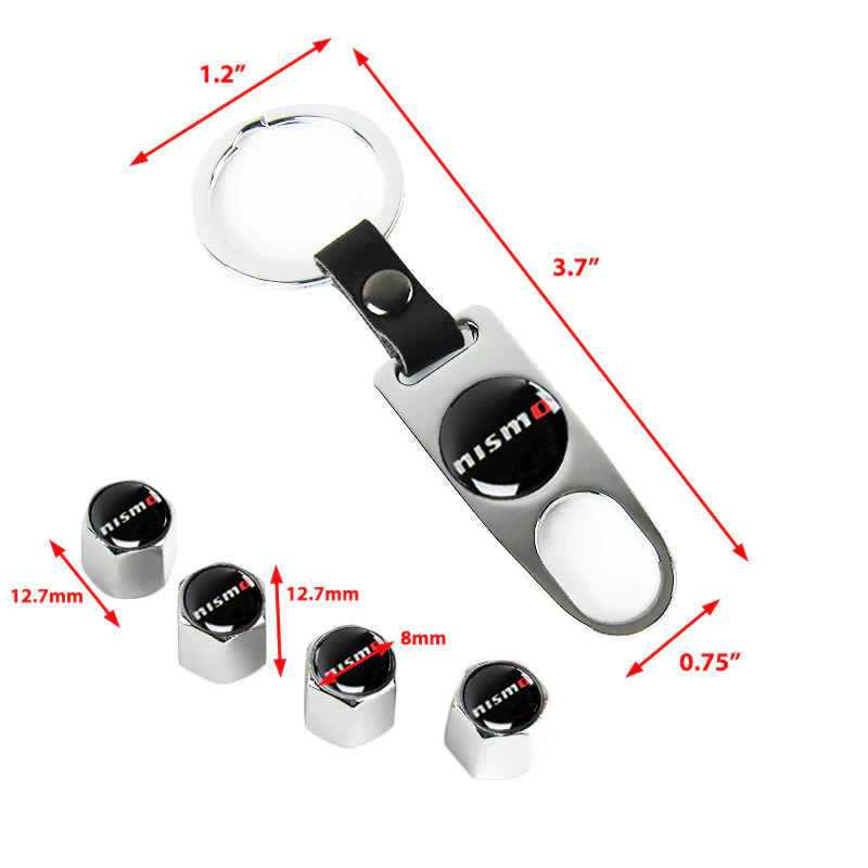 JDM NISMO Universal Car SUV Wheel Tire Valves Dust Stem Air Caps Keychain Emblem Silver Set - Image 3