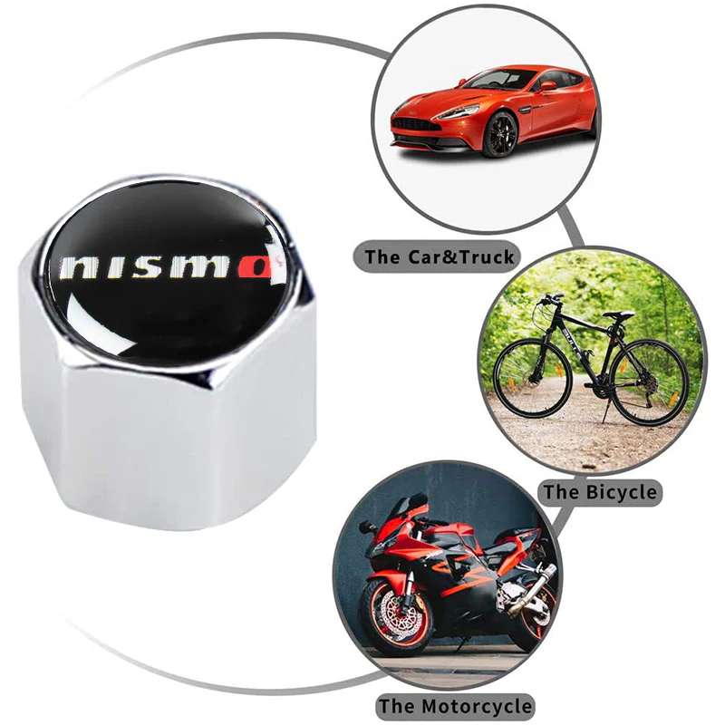 JDM NISMO Universal Car SUV Wheel Tire Valves Dust Stem Air Caps Keychain Emblem Silver Set - Image 4