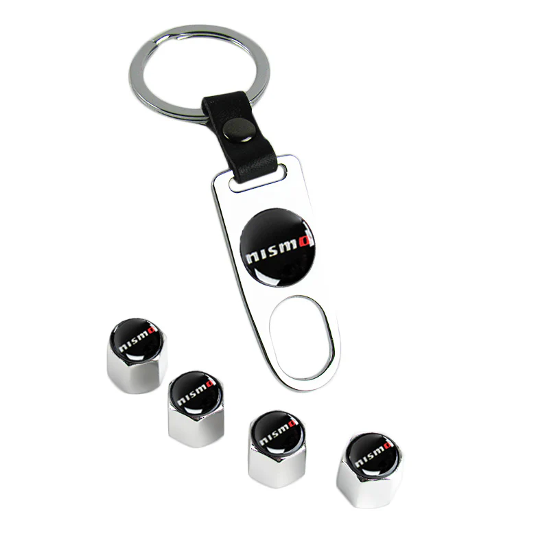 JDM NISMO Universal Car SUV Wheel Tire Valves Dust Stem Air Caps Keychain Emblem Silver Set - Image 5