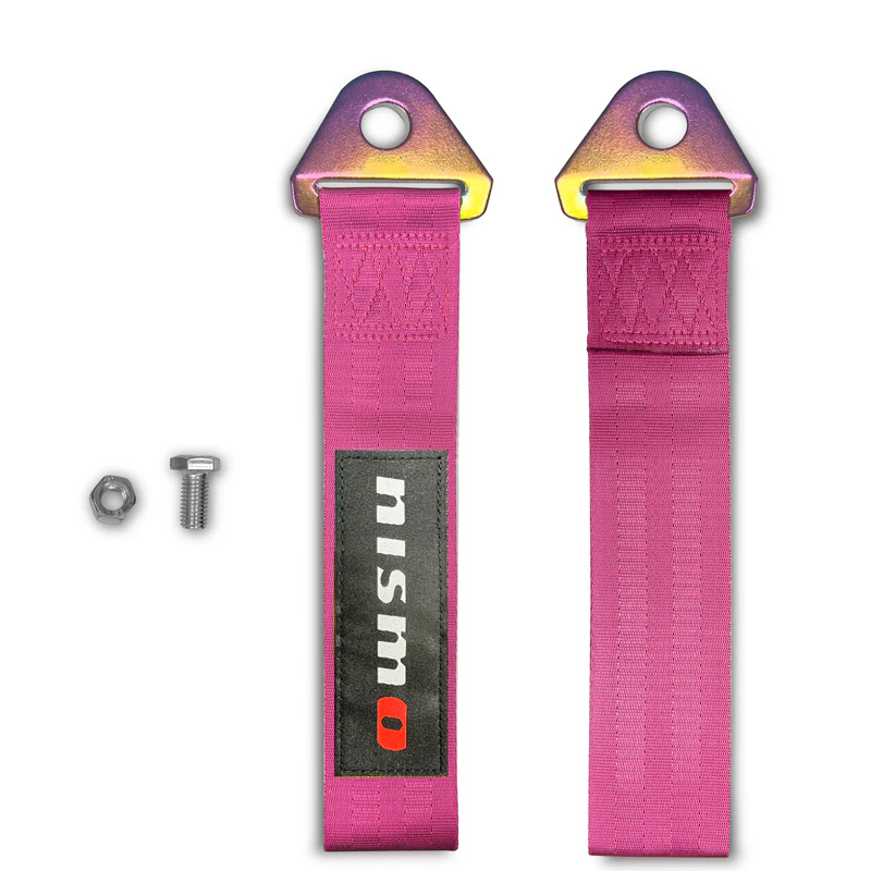 JDM NISSAN NISMO Drift Rally Sports Racing NEO CHROME HIGH STRENGTH Pink Tow Strap for Front / Rear Bumper - Image 4