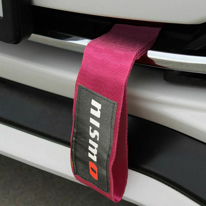 JDM NISSAN NISMO Drift Rally Sports Racing NEO CHROME HIGH STRENGTH Pink Tow Strap for Front / Rear Bumper - Image 5
