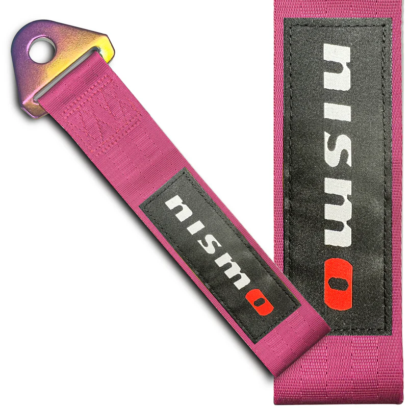 JDM NISSAN NISMO Drift Rally Sports Racing NEO CHROME HIGH STRENGTH Pink Tow Strap for Front / Rear Bumper - Image 6