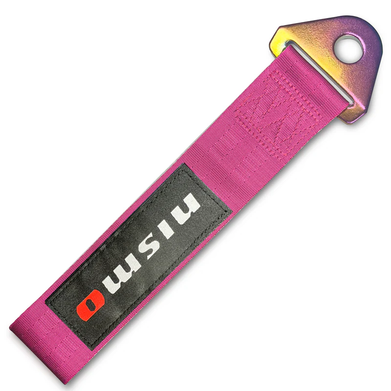 JDM NISSAN NISMO Drift Rally Sports Racing NEO CHROME HIGH STRENGTH Pink Tow Strap for Front / Rear Bumper - Image 9