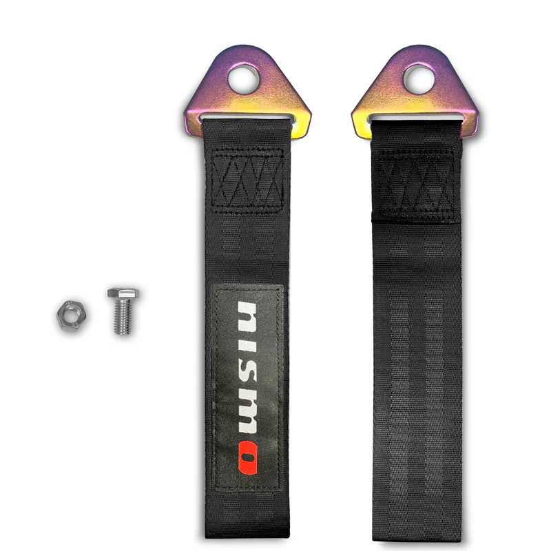 JDM NISSAN NISMO Drift Rally Sports Racing NEO CHROME HIGH STRENGTH Tow Strap for Front / Rear Bumper - Image 3