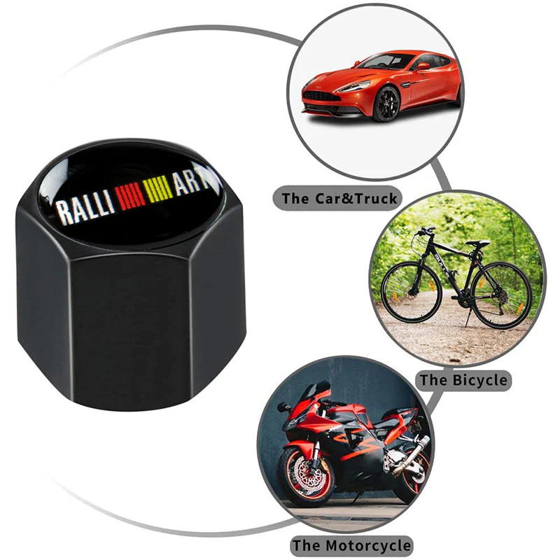 JDM RALLIART Universal Car SUV Wheel Tire Valves Dust Stem Air Caps Keychain Emblem Black Set - Image 3