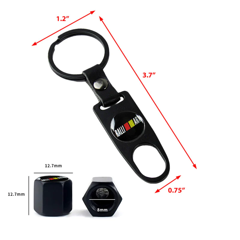 JDM RALLIART Universal Car SUV Wheel Tire Valves Dust Stem Air Caps Keychain Emblem Black Set - Image 4