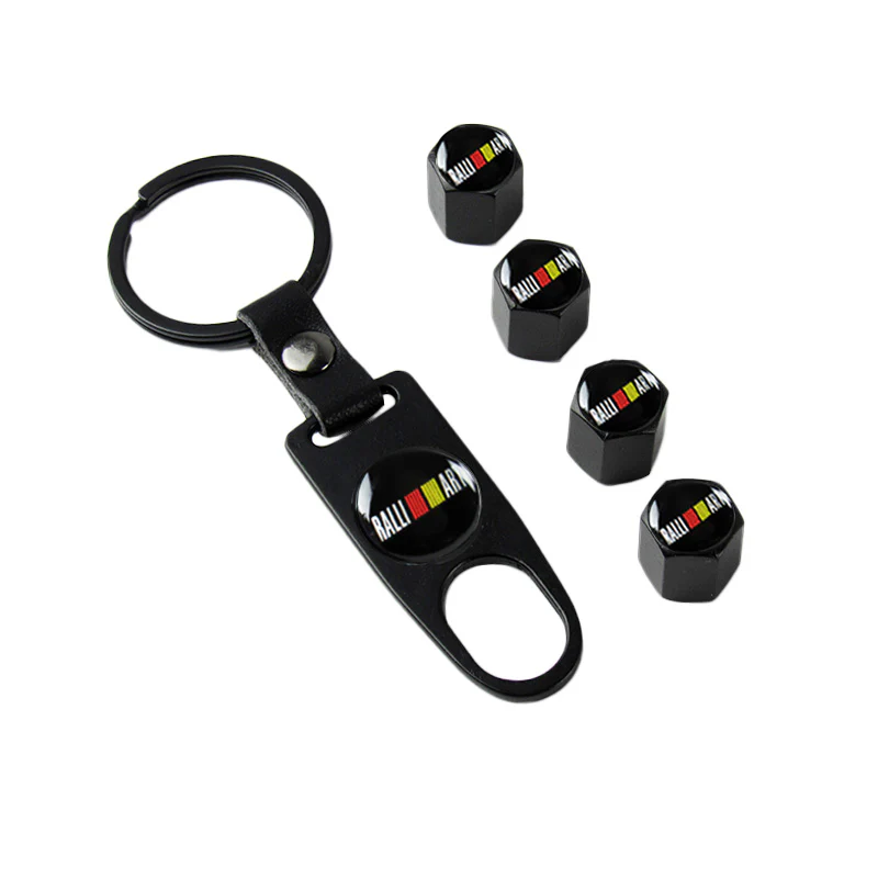 JDM RALLIART Universal Car SUV Wheel Tire Valves Dust Stem Air Caps Keychain Emblem Black Set - Image 5