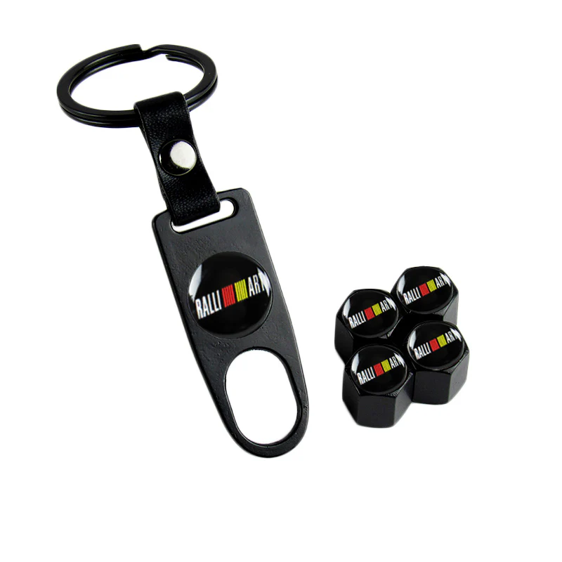 JDM RALLIART Universal Car SUV Wheel Tire Valves Dust Stem Air Caps Keychain Emblem Black Set - Image 6