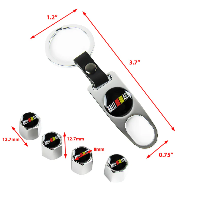 JDM RALLIART Universal Car SUV Wheel Tire Valves Dust Stem Air Caps Keychain Emblem Silver Set - Image 3