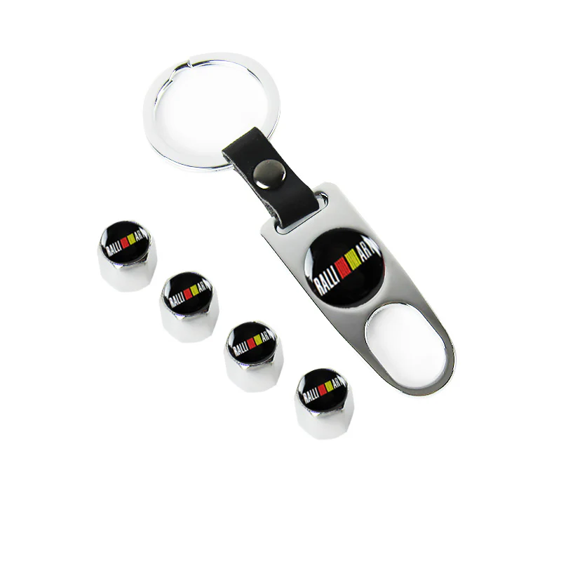 JDM RALLIART Universal Car SUV Wheel Tire Valves Dust Stem Air Caps Keychain Emblem Silver Set - Image 5
