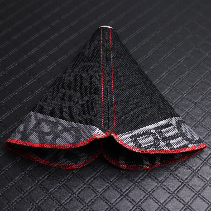 JDM RECARO Racing Hyper Fabric shift knob Shifter Boot Cover MT/AT Red Stitches - Image 2