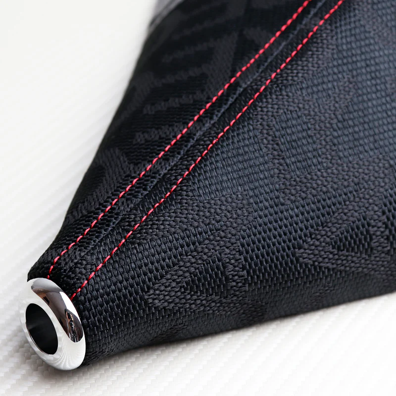 JDM RECARO Racing Hyper Fabric shift knob Shifter Boot Cover MT/AT Red Stitches - Image 3