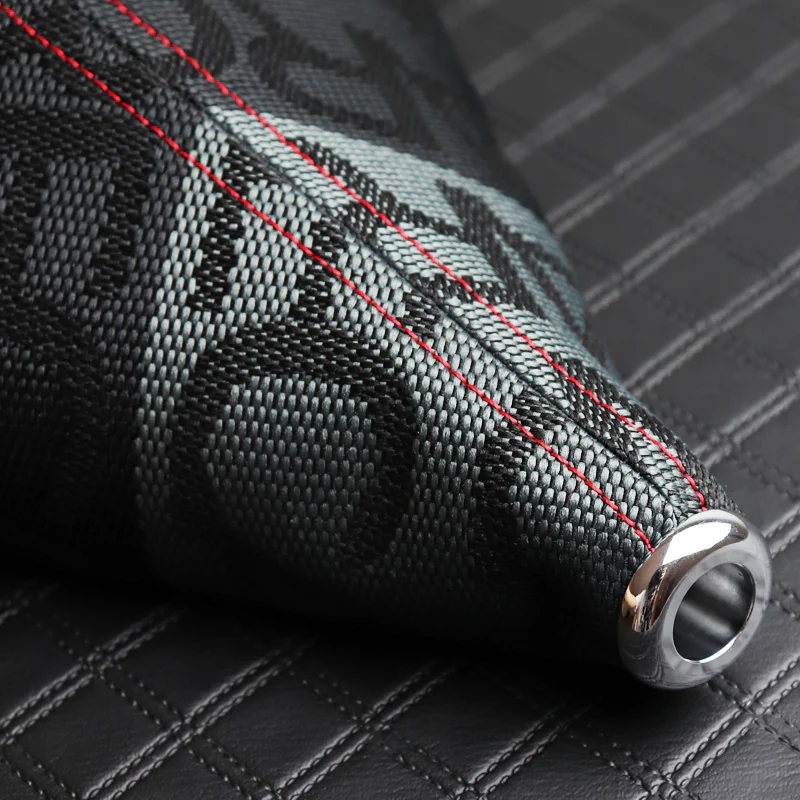 JDM RECARO Racing Red Stitches Hyper Fabric shift knob Shifter Boot Cover MT/AT - Image 5