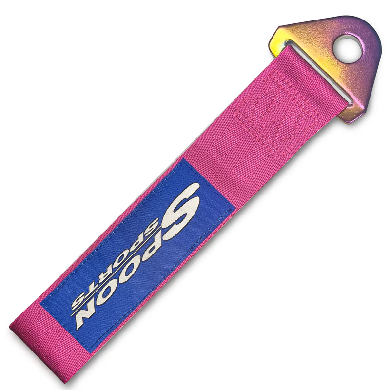 JDM SPOON SPORTS RACING Drift Rally NEO CHROME HIGH STRENGTH Pink Tow Strap for Front / Rear Bumper - Image 10