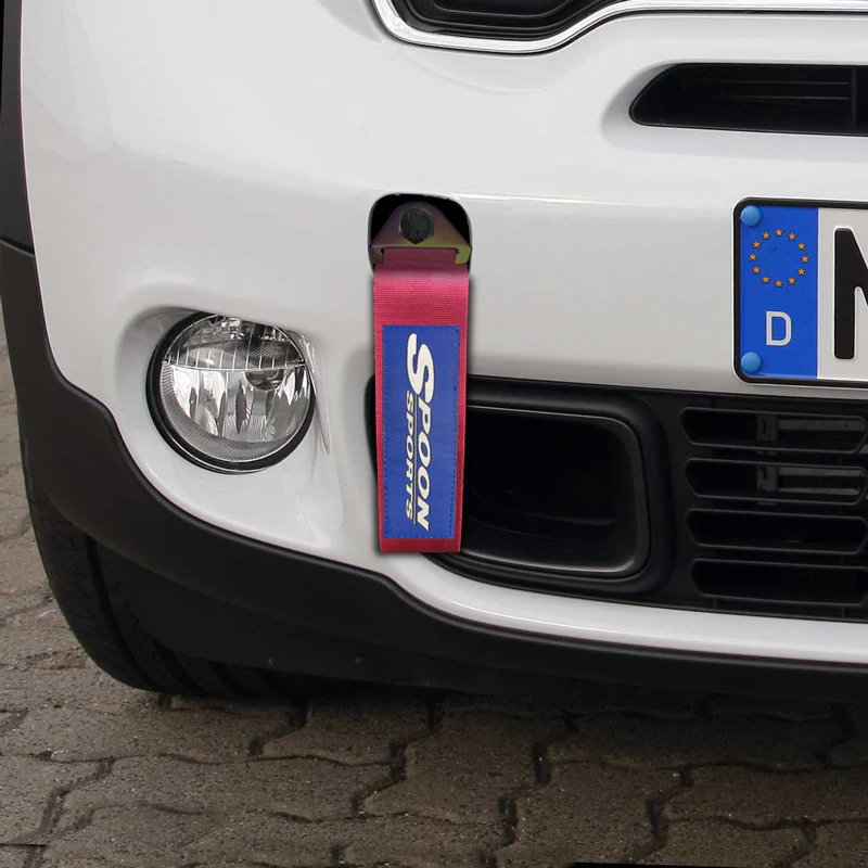 JDM SPOON SPORTS RACING Drift Rally NEO CHROME HIGH STRENGTH Pink Tow Strap for Front / Rear Bumper - Image 2