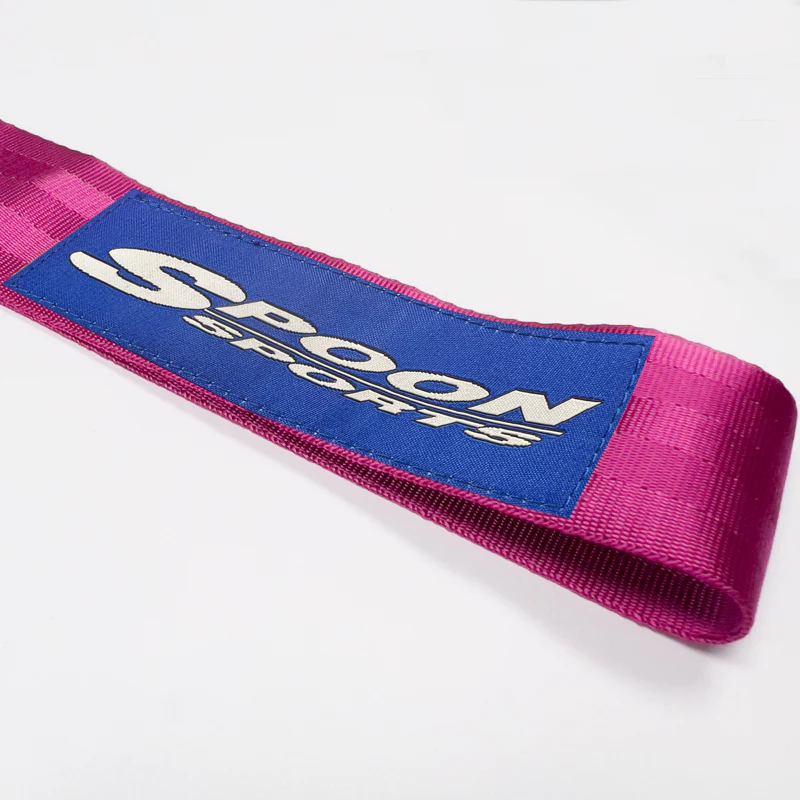 JDM SPOON SPORTS RACING Drift Rally NEO CHROME HIGH STRENGTH Pink Tow Strap for Front / Rear Bumper - Image 3