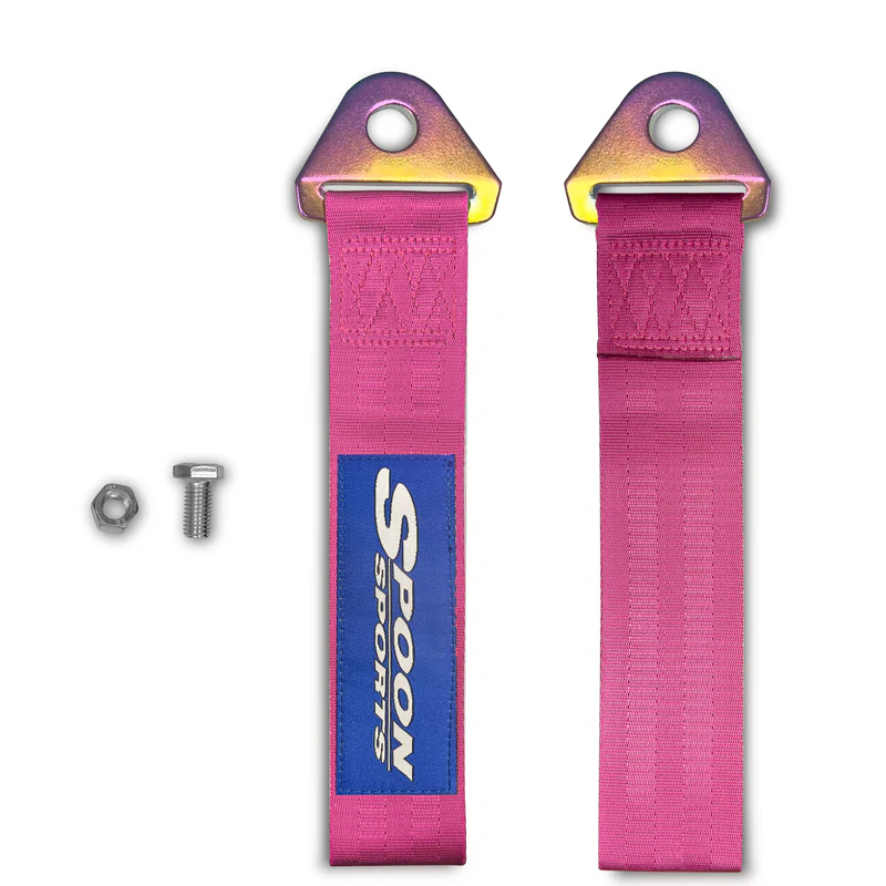 JDM SPOON SPORTS RACING Drift Rally NEO CHROME HIGH STRENGTH Pink Tow Strap for Front / Rear Bumper - Image 4