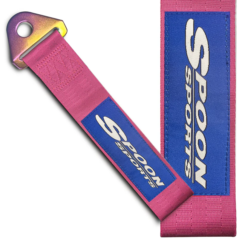 JDM SPOON SPORTS RACING Drift Rally NEO CHROME HIGH STRENGTH Pink Tow Strap for Front / Rear Bumper - Image 5