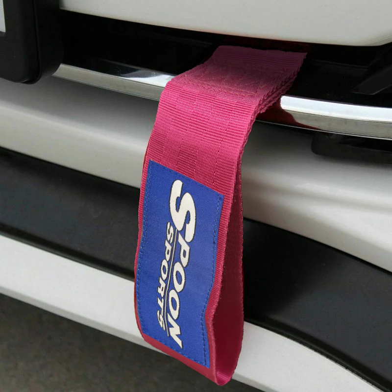 JDM SPOON SPORTS RACING Drift Rally NEO CHROME HIGH STRENGTH Pink Tow Strap for Front / Rear Bumper - Image 6