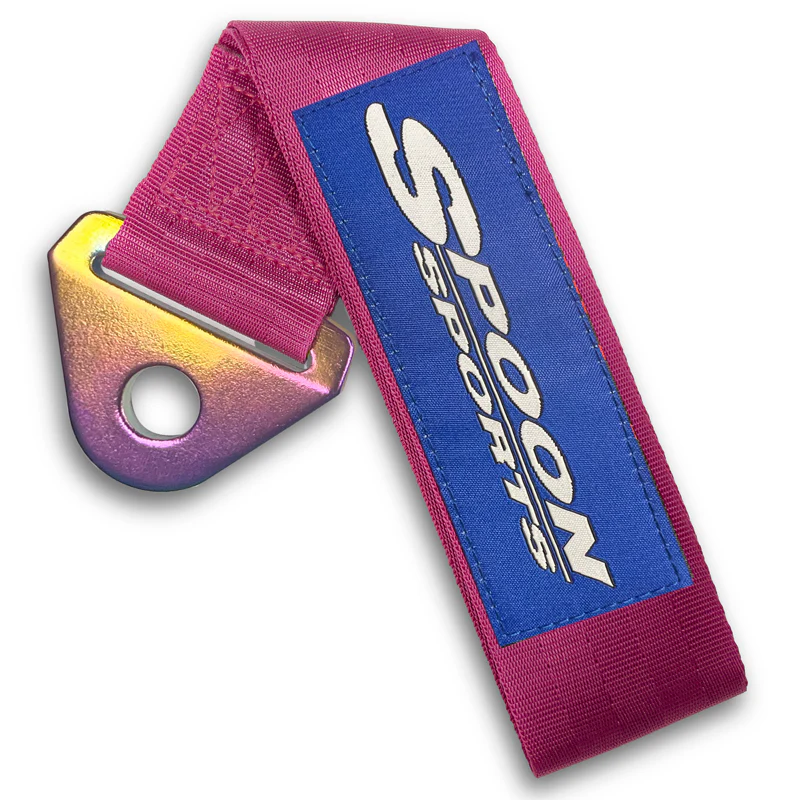 JDM SPOON SPORTS RACING Drift Rally NEO CHROME HIGH STRENGTH Pink Tow Strap for Front / Rear Bumper - Image 7