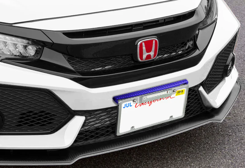 JDM Style Front License Plate Holder Relocation Bracket -Blue Carbon Fiber Look - Image 4