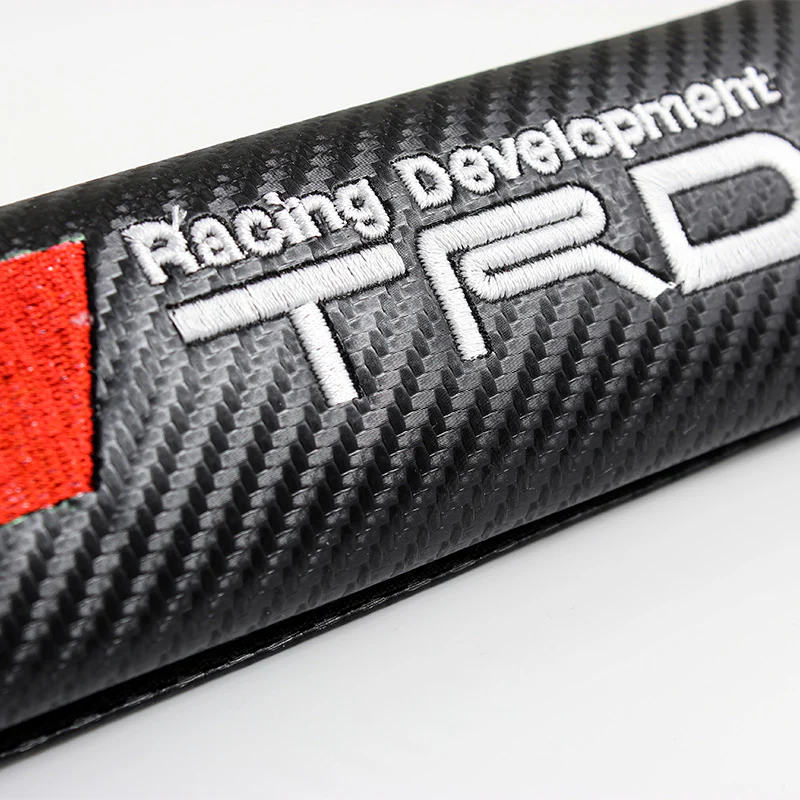 JDM TRD Racing Carbon Fiber Look Embroidery Seat Belt Cover Shoulder Pads NEW - 2pcs - Image 2