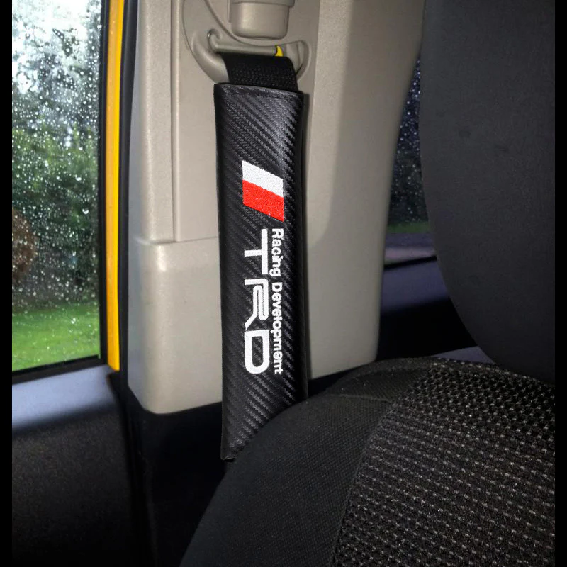 JDM TRD Racing Carbon Fiber Look Embroidery Seat Belt Cover Shoulder Pads NEW - 2pcs - Image 3