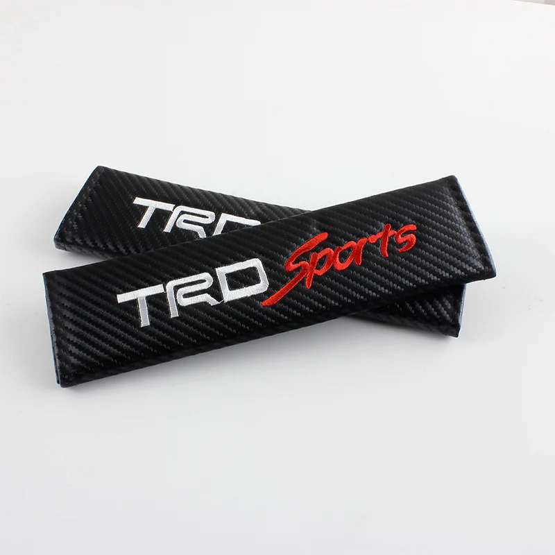 JDM TRD Sports Racing Carbon Fiber Look Embroidery Seat Belt Cover Shoulder Pads 2pcs with TRD Keychain - Image 9