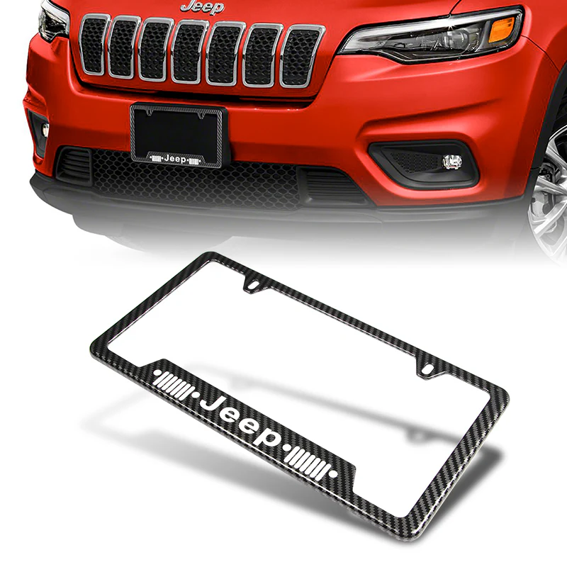 JEEP 2 pcs Carbon Fiber Look High Quality ABS License Plate Frames with Caps Bolt Screw Set - Image 2
