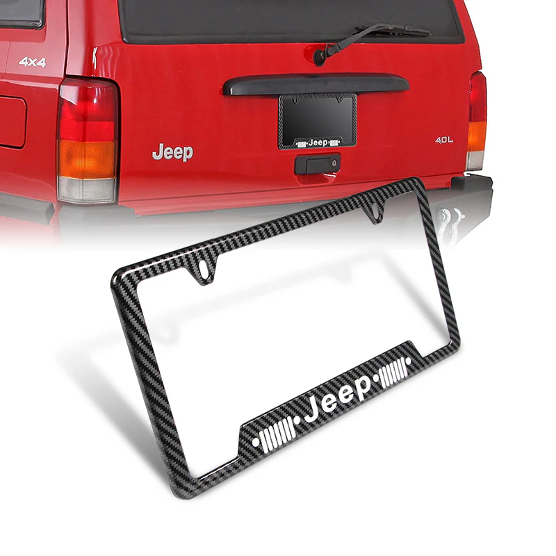 JEEP 2 pcs Carbon Fiber Look High Quality ABS License Plate Frames with Caps Bolt Screw Set - Image 4