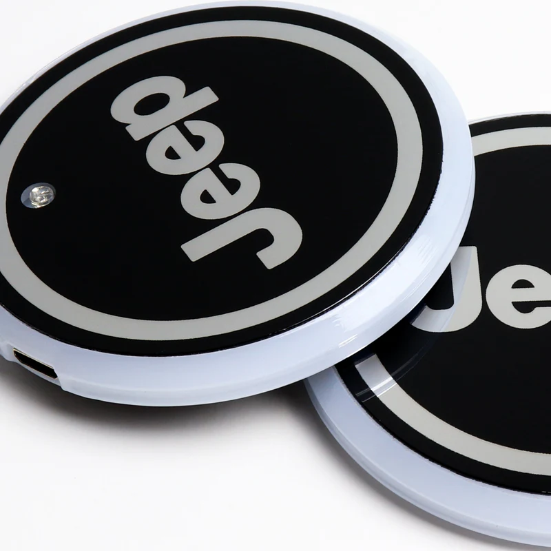 JEEP Car Center Console Armrest Cushion Mat Pad Cover Stitched Embroidery Logo with LED Cup Coaster Set - Image 4