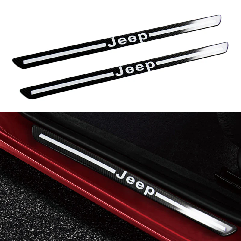 Jeep Carbon Car Door Welcome Plate Sill Scuff Cover Decal Sticker 4PCS Set with LED Coaster - Image 2