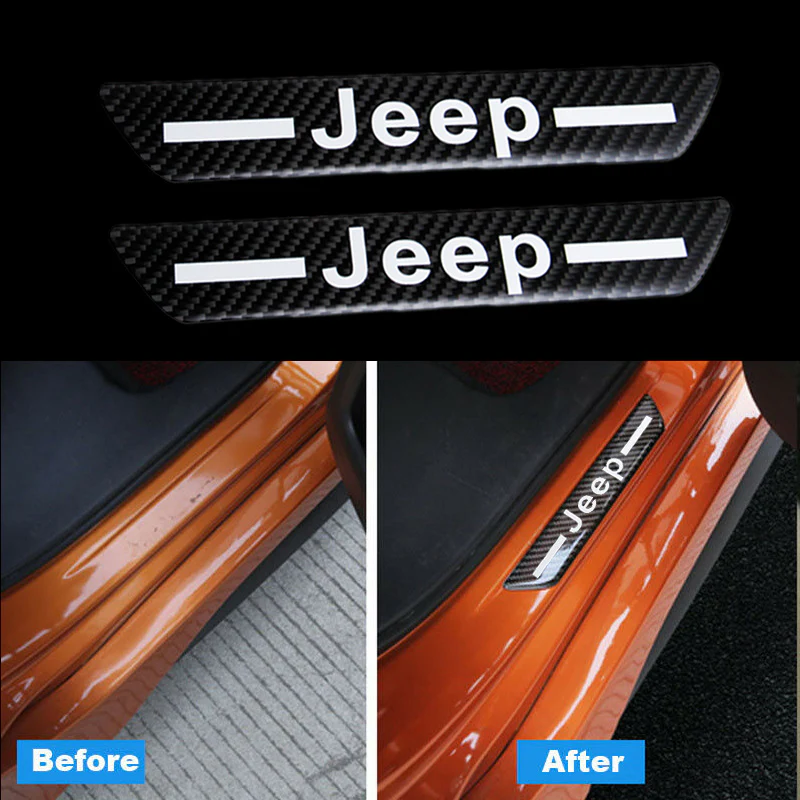 Jeep Carbon Car Door Welcome Plate Sill Scuff Cover Decal Sticker 4PCS Set with LED Coaster - Image 3