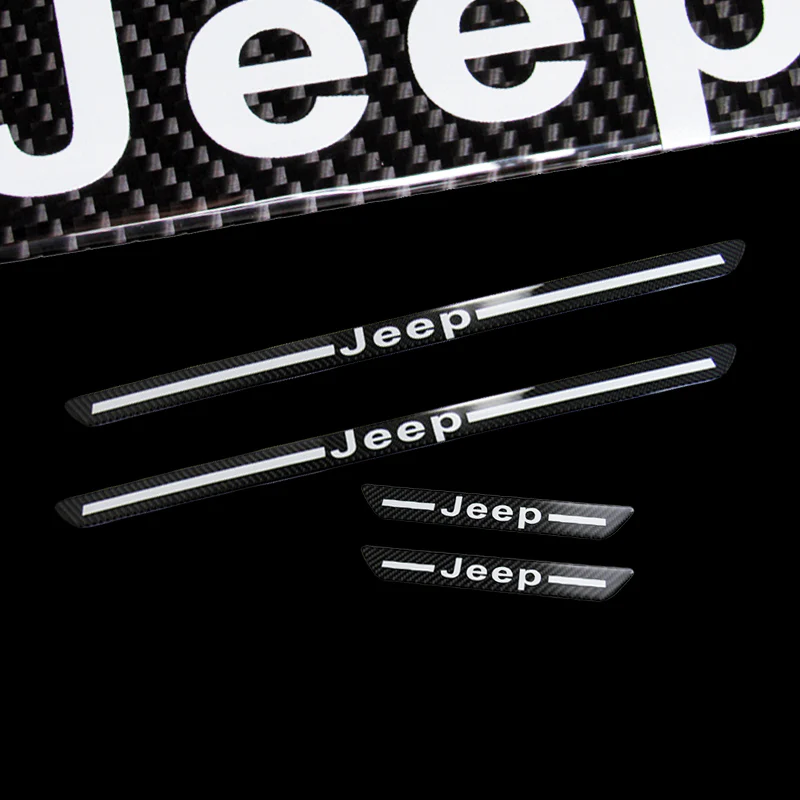 Jeep Carbon Car Door Welcome Plate Sill Scuff Cover Decal Sticker 4PCS Set with LED Coaster - Image 5