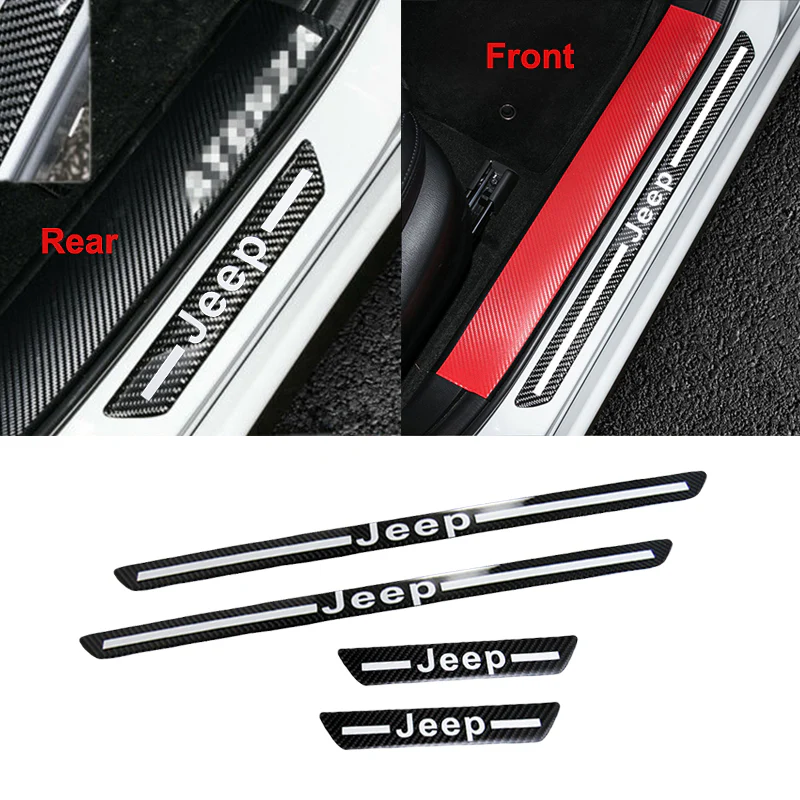 Jeep Carbon Car Door Welcome Plate Sill Scuff Cover Decal Sticker 4PCS Set with LED Coaster - Image 8
