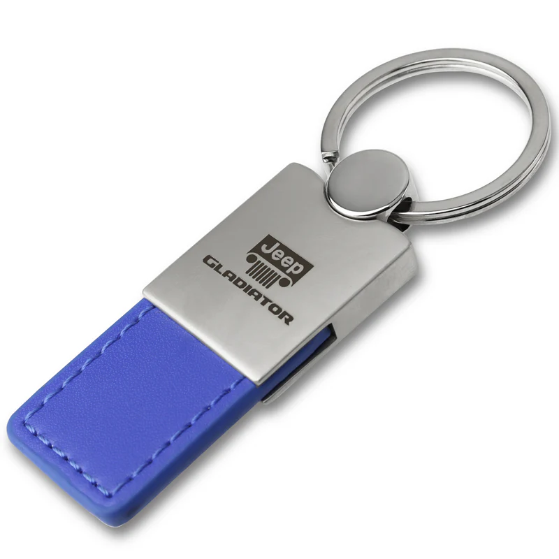 Jeep Gladiator Blue Leather Chrome Key Fob Key Chain Key Ring Tag OFFICIAL LICENSED Au-Tomotive Gold - Image 2