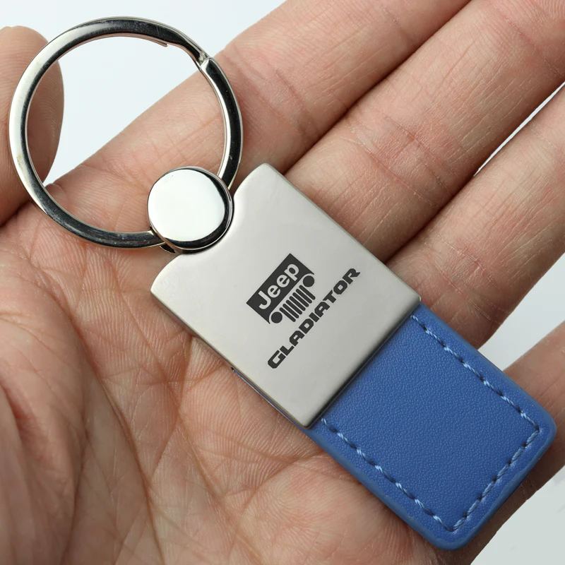 Jeep Gladiator Blue Leather Chrome Key Fob Key Chain Key Ring Tag OFFICIAL LICENSED Au-Tomotive Gold - Image 4