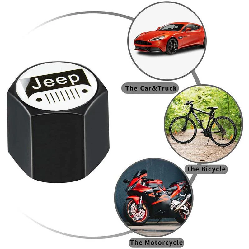 JEEP LOGO Set Emblems with Black Keychain Tire Wheel Valves Air Caps - US SELLER - Image 2