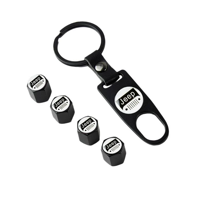 JEEP LOGO Set Emblems with Black Keychain Tire Wheel Valves Air Caps - US SELLER - Image 6