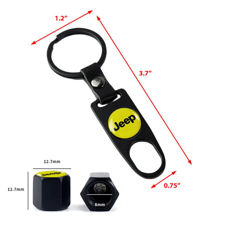 JEEP LOGO Set Emblems with Black Wheel Tire Valves Air Caps Keychain - US SELLER - Image 3
